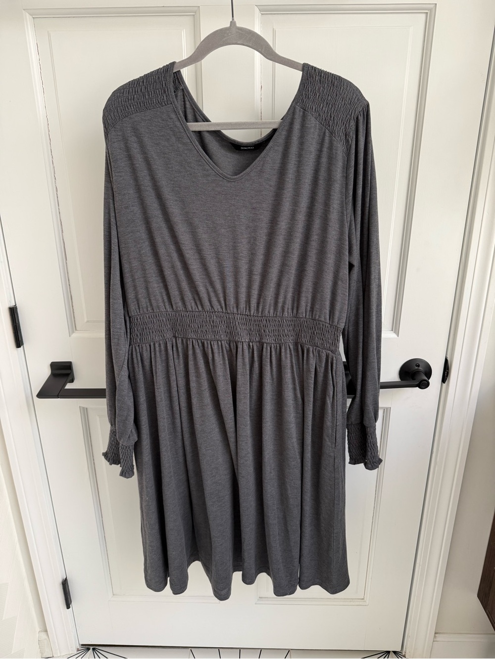 Long Sleeve Smocked Waist Women's Dress — Gray